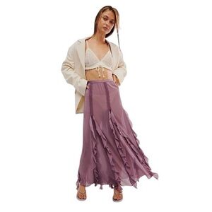 NWOT Free People Intimately Icing On Top Ruffle Maxi Skirt in Purple
